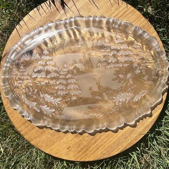 Mikasa Frosted Glass Winter Dream Serving Platter Holiday Christmas Deer & Trees - Picture 8 of 15